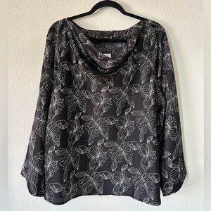 Ann Taylor Factory Black Floral Print Cowl Neck Blouse NWT